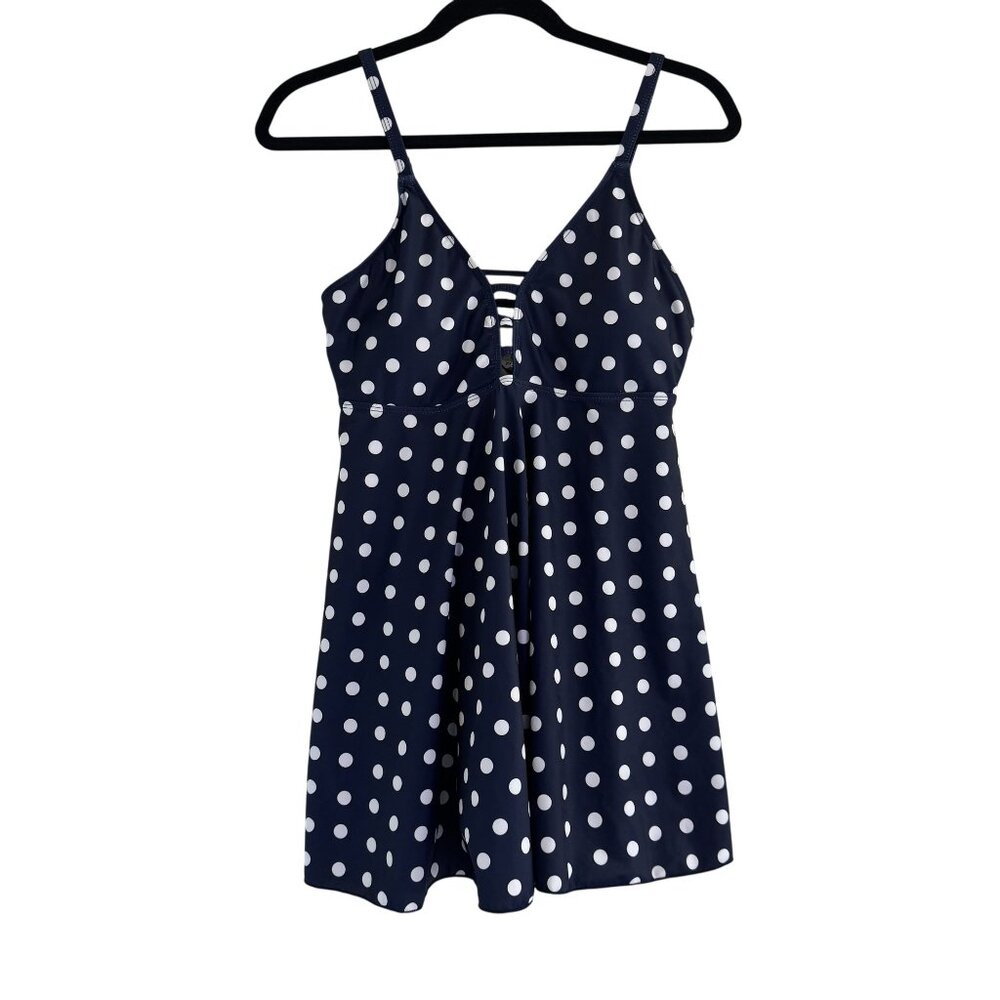 Finwanlo 2-Piece Women's Blue/White Polka Dot Tankini Top&Bottom Swimsuit Size M